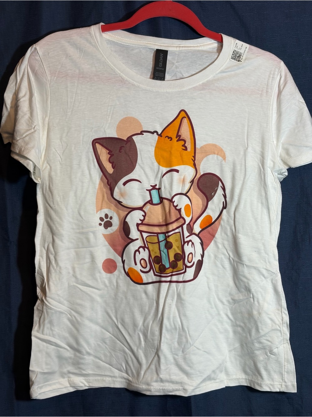 NWOT White Cat Graphic Tee with Orange and Brown Accents